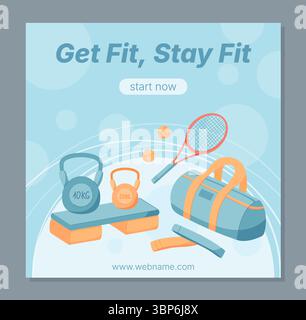 Banner per attrezzature sportive piatto Illustrazione Vettoriale