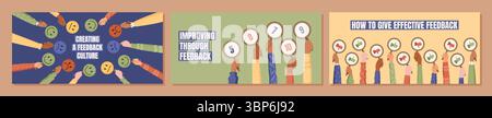 Set di banner per feedback clienti Cartoon Illustrazione Vettoriale