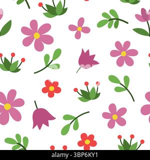 Motivo vettoriale senza cuciture con fiori. Un bel giardino che ripete lo sfondo. Carta digitale GNOME, nana o fata floreale. Trama astratta di piante magiche con spilla Illustrazione Vettoriale