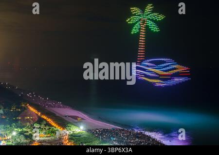 Miami Beach, Florida, North Beach, Altos del Mar Park, spiaggia pubblica sull'Oceano Atlantico, 4 luglio, evento celebrativo del quarto giorno dell'indipendenza, aerea coreografata Foto Stock