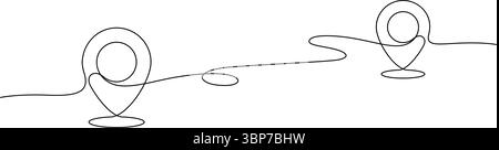 mappa simbolo di posizione gps una linea disegna minimalista continuo. pin tra due punti contrassegnare posizionare l'illustrazione a linea singola disegnata a mano Illustrazione Vettoriale