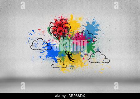 La lampadina si illumina su schizzi su sfondo grigio Foto Stock