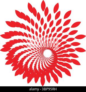 Vettore di progettazione a spirale con disegno a turbolenza astratto a spirale rossa con fiore di petali Illustrazione Vettoriale