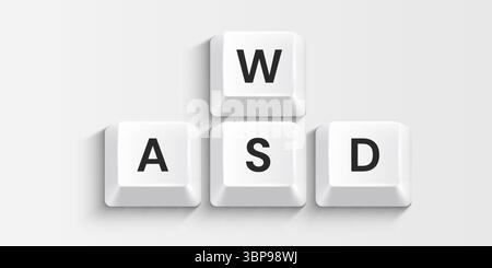 Tasti del computer bianchi su sfondo bianco. WASD. Illustrazione vettoriale Illustrazione Vettoriale
