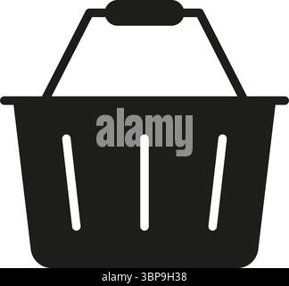 Icona del carrello della spesa. Simbolo della silhouette di negozi, alimentari e negozi. Servizi commerciali e rappresentanza del comportamento dei consumatori. Vettore isolato Illustrazione Vettoriale