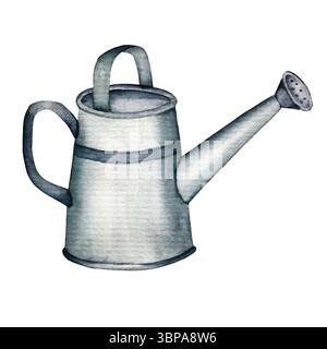 Decorazioni in stile vintage autunnale. Illustrazione acquerello. Set di elementi decorativi autunnali. Zucche del Ringraziamento, foglie cadute, bacche, attrezzi da giardinaggio Foto Stock
