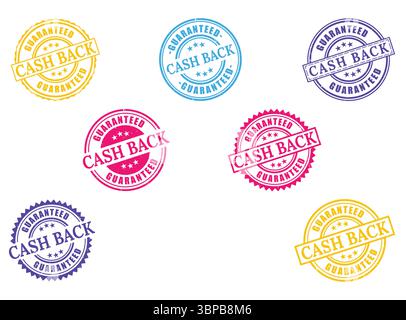 Ritiro timbro garantito Cash Back, badge di garanzia soddisfatti o rimborsati Illustrazione Vettoriale