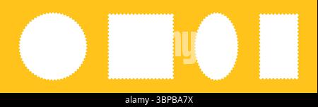 Set di cornici modello francobollo. Bordi vuoti, sfondi per cartoline, lettere. Francobolli vintage rettangolari a cerchio vuoto. Etichette, etichette, buoni Illustrazione Vettoriale