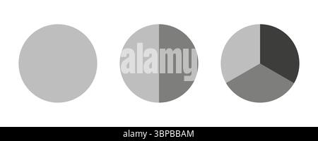 Una serie di grafici di torta e pizza. Raccolta di grafici segmentati isolata su sfondo bianco. Molti settori dividono il cerchio su parti uguali. Vettore Illustrazione Vettoriale