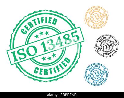 Sigilli per dispositivi medici certificati, set di etichette di qualità ISO 13485 Illustrazione Vettoriale