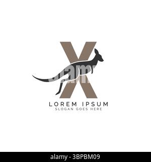 Logo Letter X con design Kangaroo. Alfabeto X con grande combinazione di simbolo Kangaroo Illustrazione Vettoriale