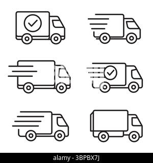 set di icone del profilo di consegna della spedizione del veicolo Illustrazione Vettoriale