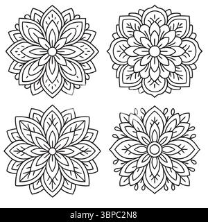 Set di Mandala floreali per le pagine da colorare Illustrazione Vettoriale