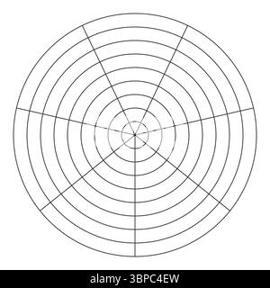 Modello ruota di vita. Diagrammi circolari dell'equilibrio dello stile di vita. Semplici strumenti di coaching per visualizzare tutte le aree della vita. Griglia polare. Grafico polare vuoto Illustrazione Vettoriale