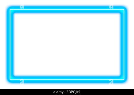 Cornice rettangolare blu brillante al neon con bagliore interno isolato su sfondo trasparente Foto Stock