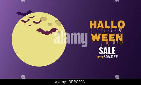 Design del modello di banner promozionale per gli sconti di Halloween. Sito Web di poster di design per le festività. Illustrazione vettoriale. Illustrazione Vettoriale