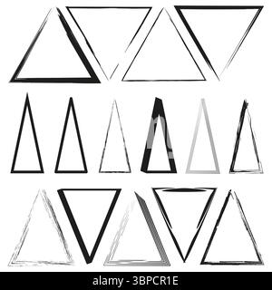 Collezione Triangle Shapes. Grunge i tratti del pennello. Set di elementi geometrici. Forme astratte vettoriali. Illustrazione Vettoriale