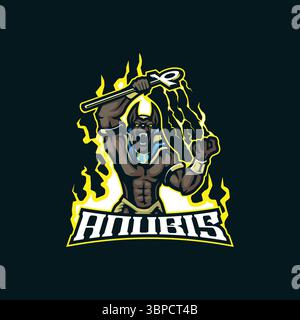 Design vettoriale con logo Anubis mascotte e design moderno per la stampa di badge, emblemi e t shirt. Illustrazione anubis arrabbiata. Illustrazione Vettoriale