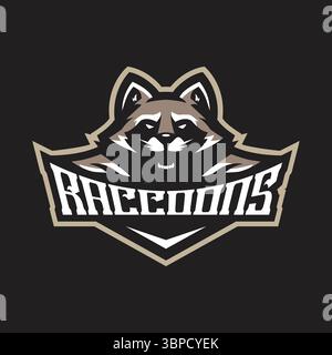 Design vettoriale con logo della mascotte Raccoon con moderno stile di illustrazione per la stampa di badge, emblemi e t shirt. Illustrazione di procione arrabbiato. Illustrazione Vettoriale