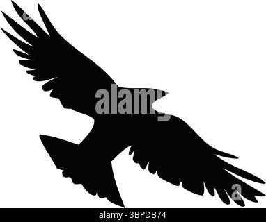 Flying Bird silhouette Vector, Black Crow Raven Clipart, Isolated Animal , Nature Wildlife Illustration, Spread Wings, Simple Outline, design moderno Illustrazione Vettoriale