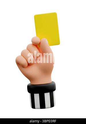 Arbitro con una carta gialla Rendering 3D minimalista in un Renderer morbido e liscio Foto Stock