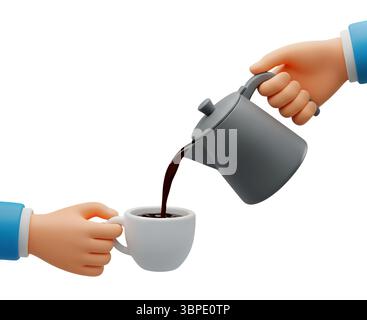 Versare il caffè in una tazza Rendering 3D minimalista con Renderer morbido e liscio Foto Stock