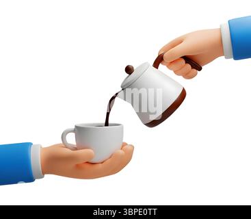 Versare il caffè in una tazza Rendering 3D minimalista con Renderer morbido e liscio Foto Stock