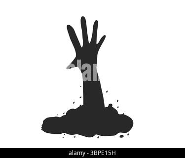 Clipart di Halloween con la silhouette nera di una mano che si solleva da terra. Spaventoso e spaventoso. Silhouette a mano inquietante. Illustrazione vettoriale Illustrazione Vettoriale