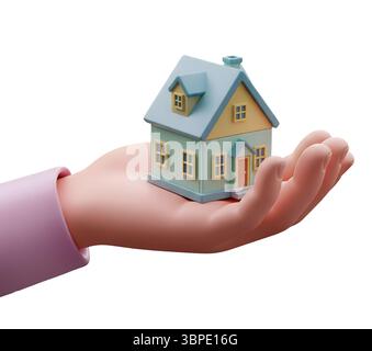 Mano che regge una camera in miniatura Rendering 3D minimalista in un Renderer morbido e liscio Foto Stock
