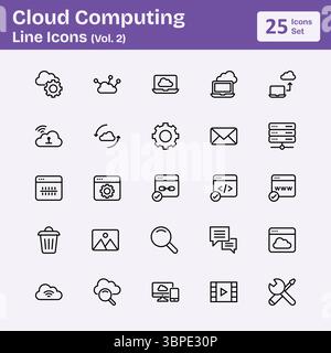 Icone della linea di cloud computing (Vol.2) Illustrazione Vettoriale