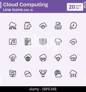 Icone della linea di cloud computing (Vol.3) Illustrazione Vettoriale