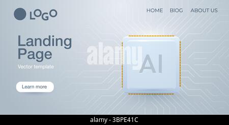 Chip ai banner Web sulla scheda a circuito stampato. Background tecnologico. Processore CPU su tech bg. Microchip del computer sulla scheda madre. Illustrazione vettoriale Illustrazione Vettoriale