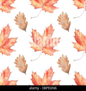 Paterna senza cuciture con foglie autunnali colorate ad acquerello Foto Stock