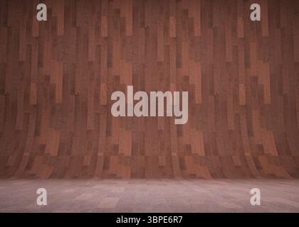 La superficie continua curva della tavola in legno sta trasformando il pavimento in parete con il rendering 3D cyclorama Foto Stock