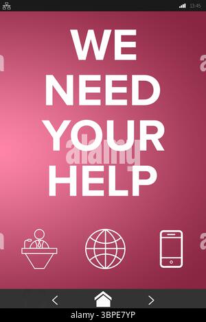 Immagine composita digitale del testo di assistenza con varie icone Foto Stock