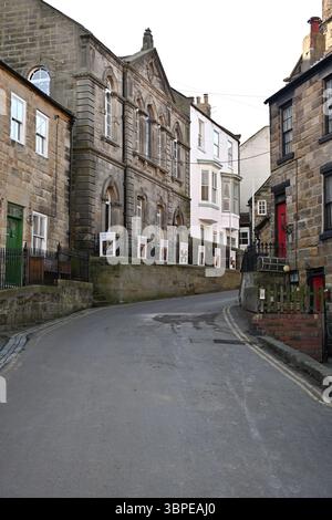Staithes villaggio sul mare e porto di pescatori nel borough di Scarborough nel North Yorkshire, Inghilterra Foto Stock