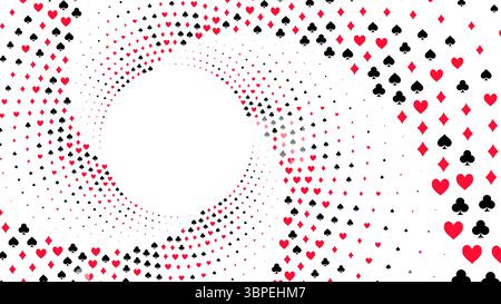 Sfondo con simboli di carte da gioco picche cuori diamanti club. Illustrazione Vettoriale