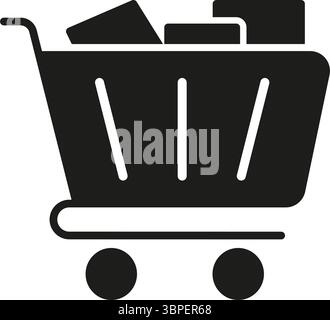 Carrello con icona Box Solid. Simbolo silhouette e-Commerce, Digital Shopping e Online Marketplace. Retail Business e Store Management Illustrazione Vettoriale