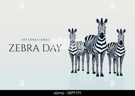Illustrazione vettoriale del design minimalista del poster International Zebra Day. Illustrazione Vettoriale