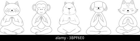 Meditare gli animali su uno sfondo bianco. Illustrazione Vettoriale