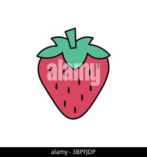 Un'affascinante fragola da cartone animato, perfetta per aggiungere un tocco dolce, fresco o fruttato ai tuoi progetti. Illustrazione Vettoriale