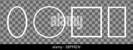 Francobollo retro cornici modello vuote. Set di bordi bianchi per cartoline e lettere. Francobolli vintage rettangolari a cerchio vuoto. Etichette, etichette Illustrazione Vettoriale