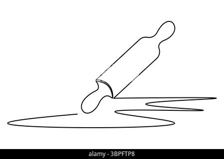 Disegno su una linea del mattarello da cucina per utensili da forno vettore minimalista isolato Illustrazione Vettoriale
