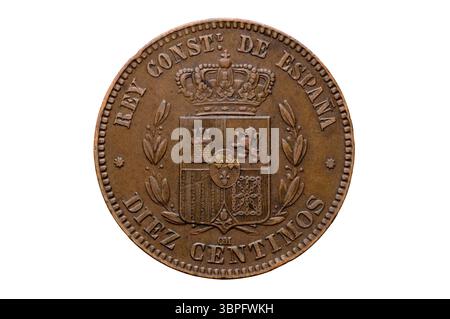Spagnolo 10 Centimos del 1877 Foto Stock