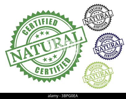 Etichette di garanzia per alimenti naturali, collezione vettoriale con badge certificato biologico Illustrazione Vettoriale