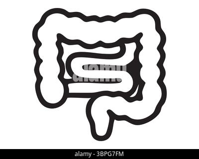 Silhouette nera dell'intestino umano in uno stile iconico, illustrazione grafica. concetto di anatomia, apparato digerente, simbolo medico, salute, organo del corpo, Illustrazione Vettoriale