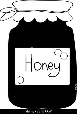 Composizione del miele in vaso. Illustrazione della linea grafica vettoriale. Firma silhouette per logo, stampa, fumetti, tavole, design, adesivi, decorazioni, poster colori Illustrazione Vettoriale