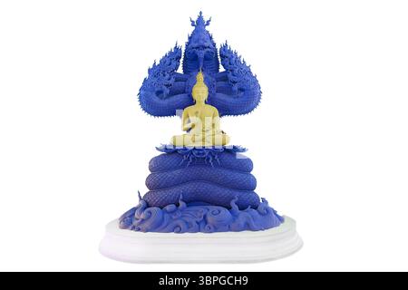 Buddha protetto dal cappuccio del mitico re naga di colore blu isolato Foto Stock