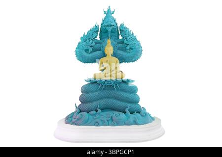 Buddha protetto dal cappuccio del mitico re naga color acqua isolato Foto Stock