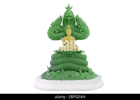 Buddha protetto dal cappuccio del mitico re naga di colore verde isolato Foto Stock